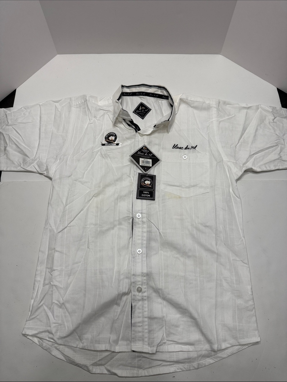 Blanc du Nil Men's White Short-Sleeve Casual Button-Down Shirt